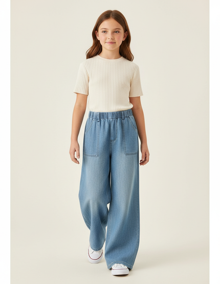 Pantalon Baggy Bleu Jean Ample Élastique Confortable
