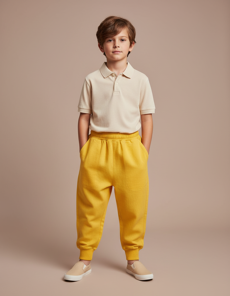 Pantalon Baggy Jaune Coton Ample Confortable Enfant - Molleton