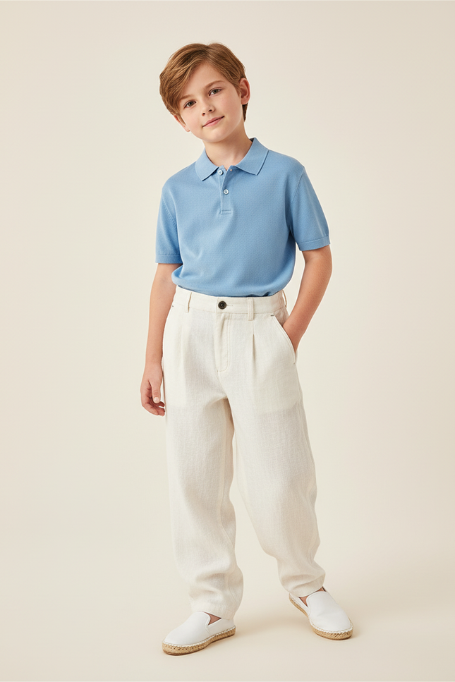 Pantalon Baggy Beige Ample Lin Plissé Enfant