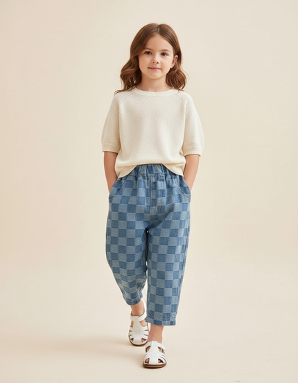 Pantalon Baggy Carreaux Bleus Ample Confortable Enfant - Jean
