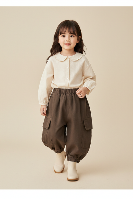 Pantalon Baggy Marron Cargo Ample Enfant Décontracté Coton