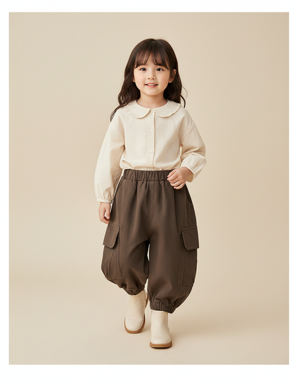 Pantalon Baggy Marron Cargo Ample Enfant Décontracté Coton