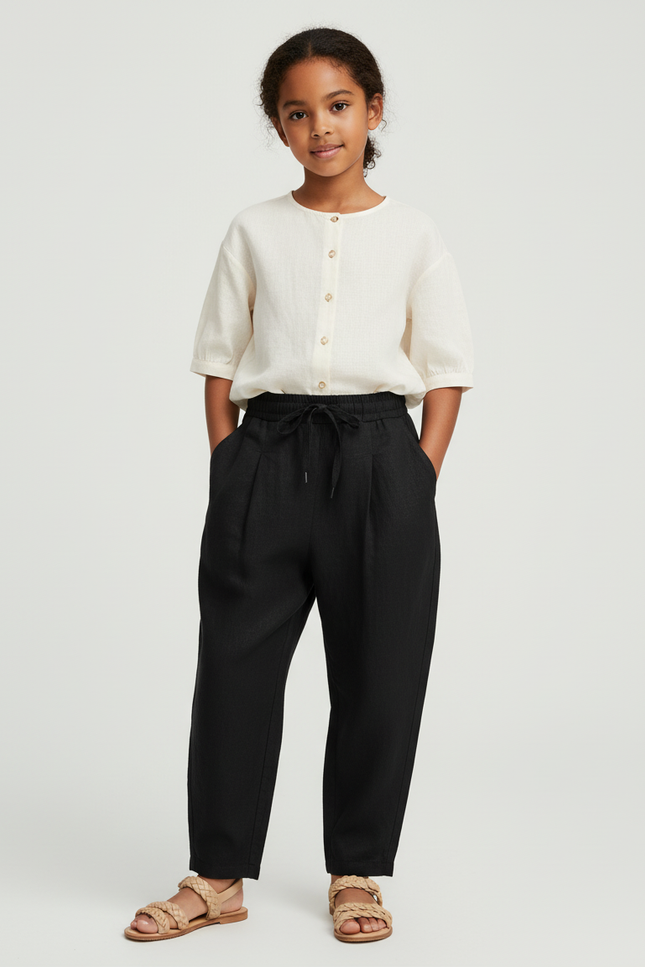 Pantalon Baggy Noir Lin Ample Cordon Enfant