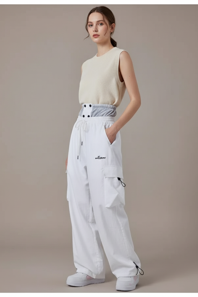 Pantalon Baggy Blanc Cargo Large Décontracté Sport - Coton