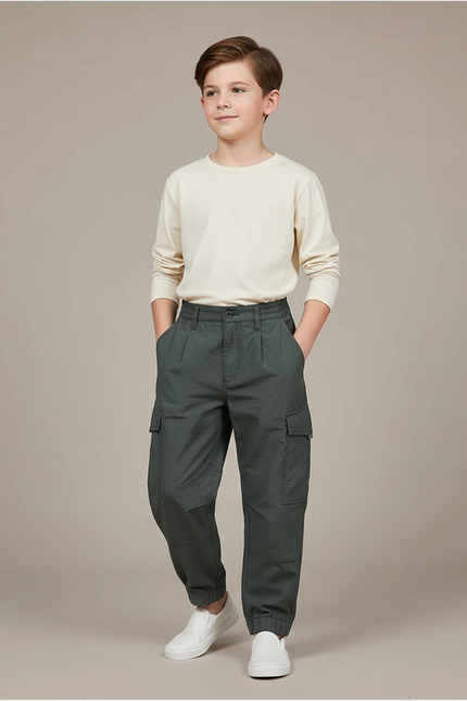 Pantalon Baggy Vert Ample Cargo Décontracté Enfant - Toile