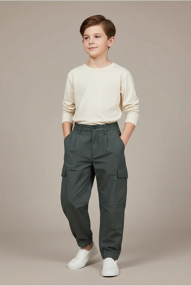 Pantalon Baggy Vert Ample Cargo Décontracté Enfant - Toile