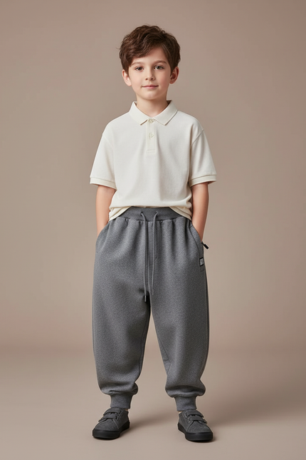Pantalon Baggy Gris Chiné Ample Molleton Enfant
