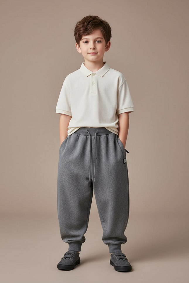 Pantalon Baggy Gris Chiné Ample Molleton Enfant