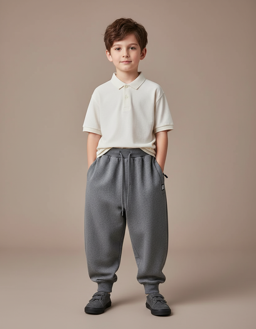 Pantalon Baggy Gris Chiné Ample Molleton Enfant