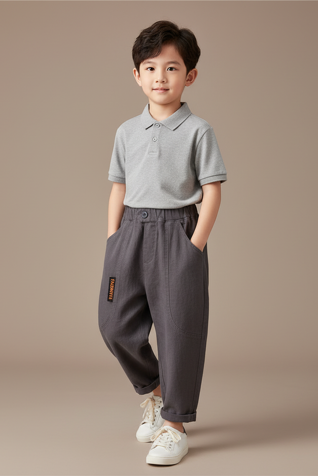 Pantalon Baggy Gris Foncé Coton Ample Enfant Casual - Lin