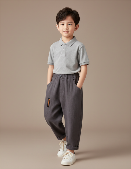 Pantalon Baggy Gris Foncé Coton Ample Enfant Casual - Lin