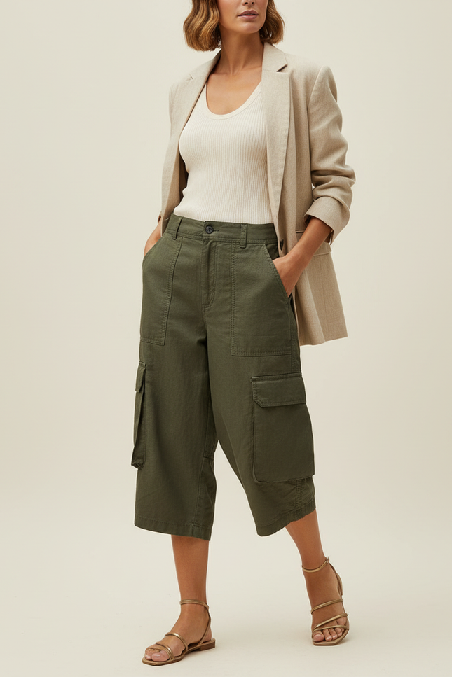 Pantalon Baggy Kaki Cargo Ample Court Coton