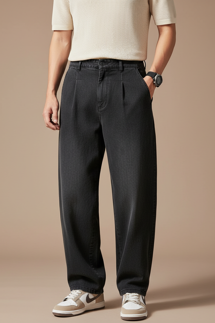 Pantalon Baggy Noir Denim Ample Plissé Homme - Jean