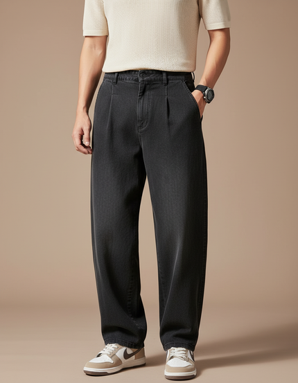 Pantalon Baggy Noir Denim Ample Plissé Homme - Jean