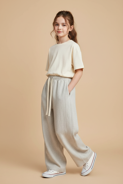 Pantalon Baggy Gris Clair Droit Décontracté Enfant - Molleton
