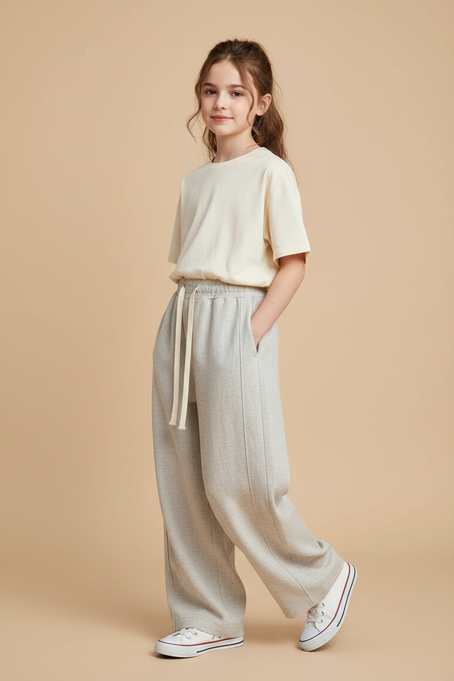 Pantalon Baggy Gris Clair Droit Décontracté Enfant - Molleton