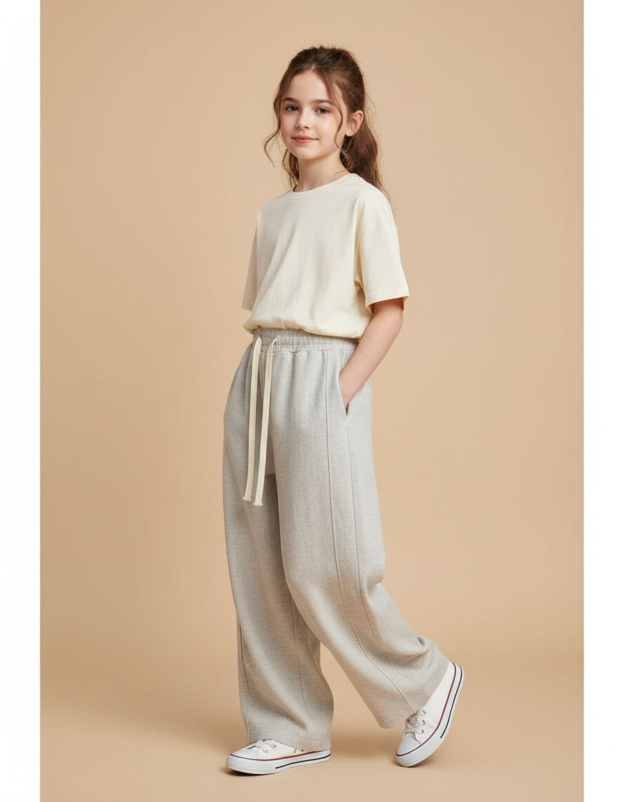 Pantalon Baggy Gris Clair Droit Décontracté Enfant - Molleton