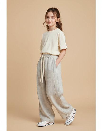 Pantalon Baggy Gris Clair Droit Décontracté Enfant - Molleton