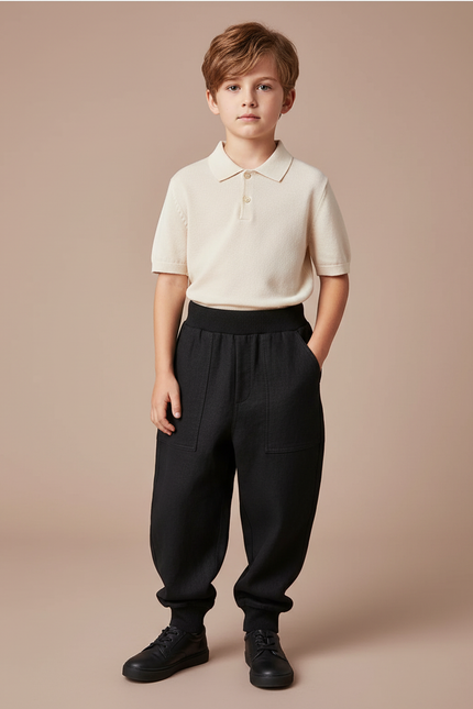 Pantalon Baggy Noir Ample Décontracté Enfant Sport - Maille