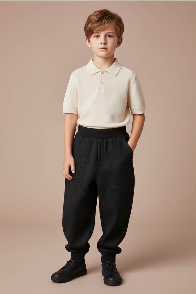 Pantalon Baggy Noir Ample Décontracté Enfant Sport - Maille