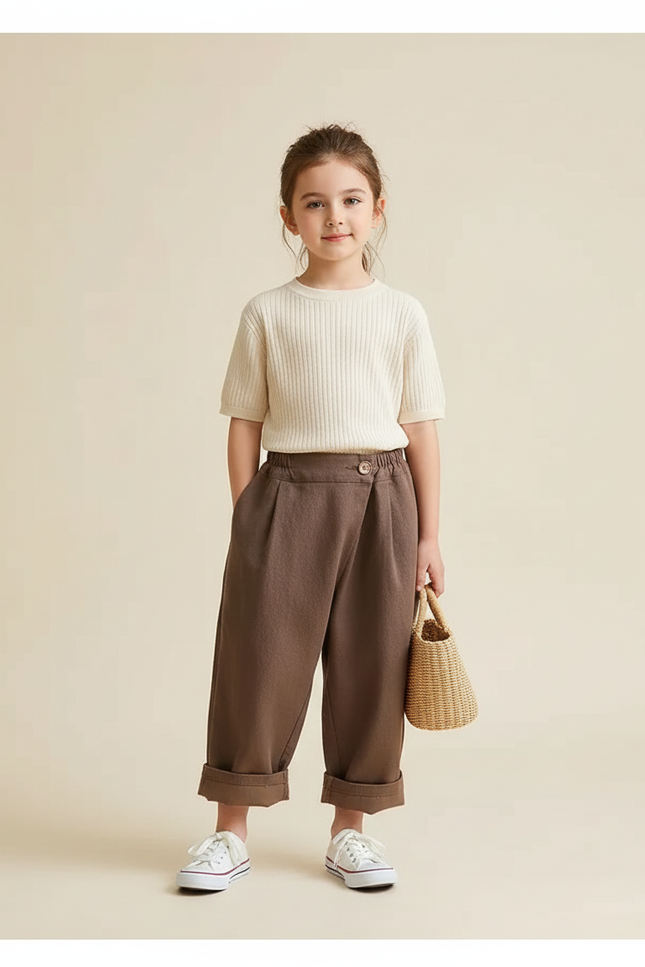 Pantalon Baggy Marron Coton Ample Décontracté Enfant