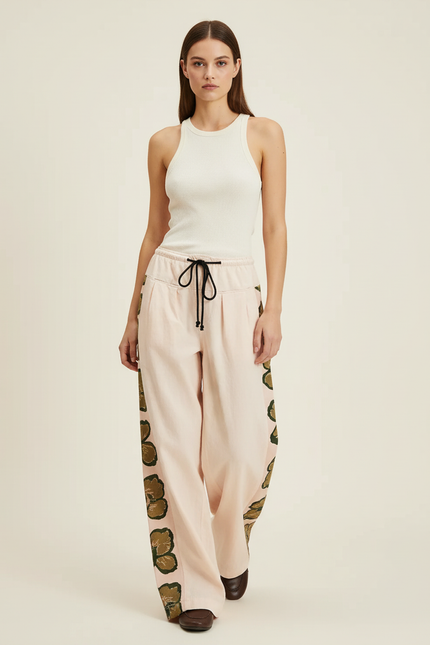 Pantalon Baggy Rose Imprimé Ample Fluide Décontracté - Viscose