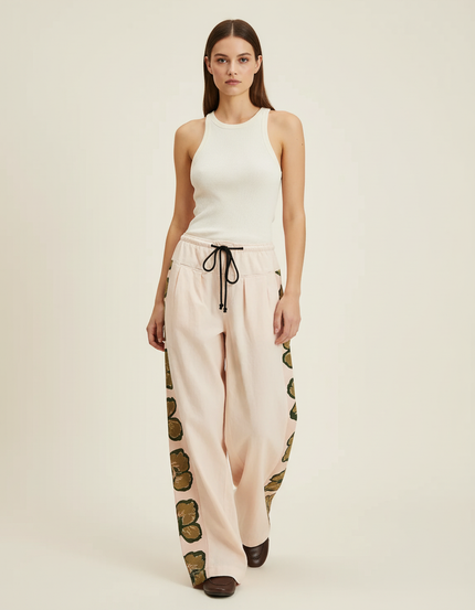 Pantalon Baggy Rose Imprimé Ample Fluide Décontracté - Viscose