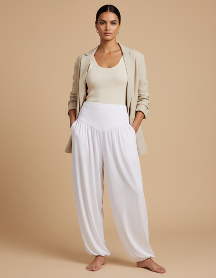 Pantalon Baggy Blanc Fluide Yoga Confortable Femme - Viscose