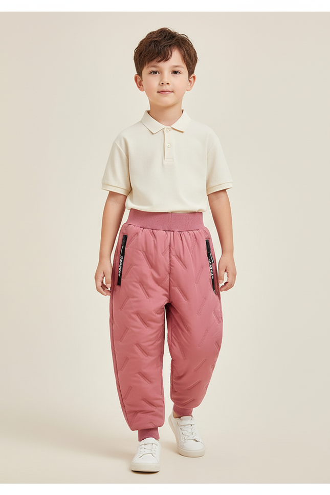 Pantalon Baggy Rose Matelassé Chaud Hiver Enfant - Polyester