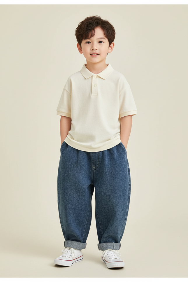 Pantalon Baggy Jean Bleu Ample Enfant Coton