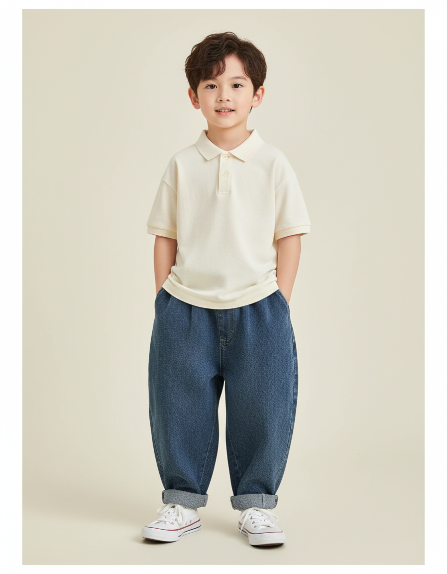 Pantalon Baggy Jean Bleu Ample Enfant Coton