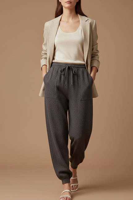 Pantalon Baggy Gris Foncé Laine Molletonné Ample Femme