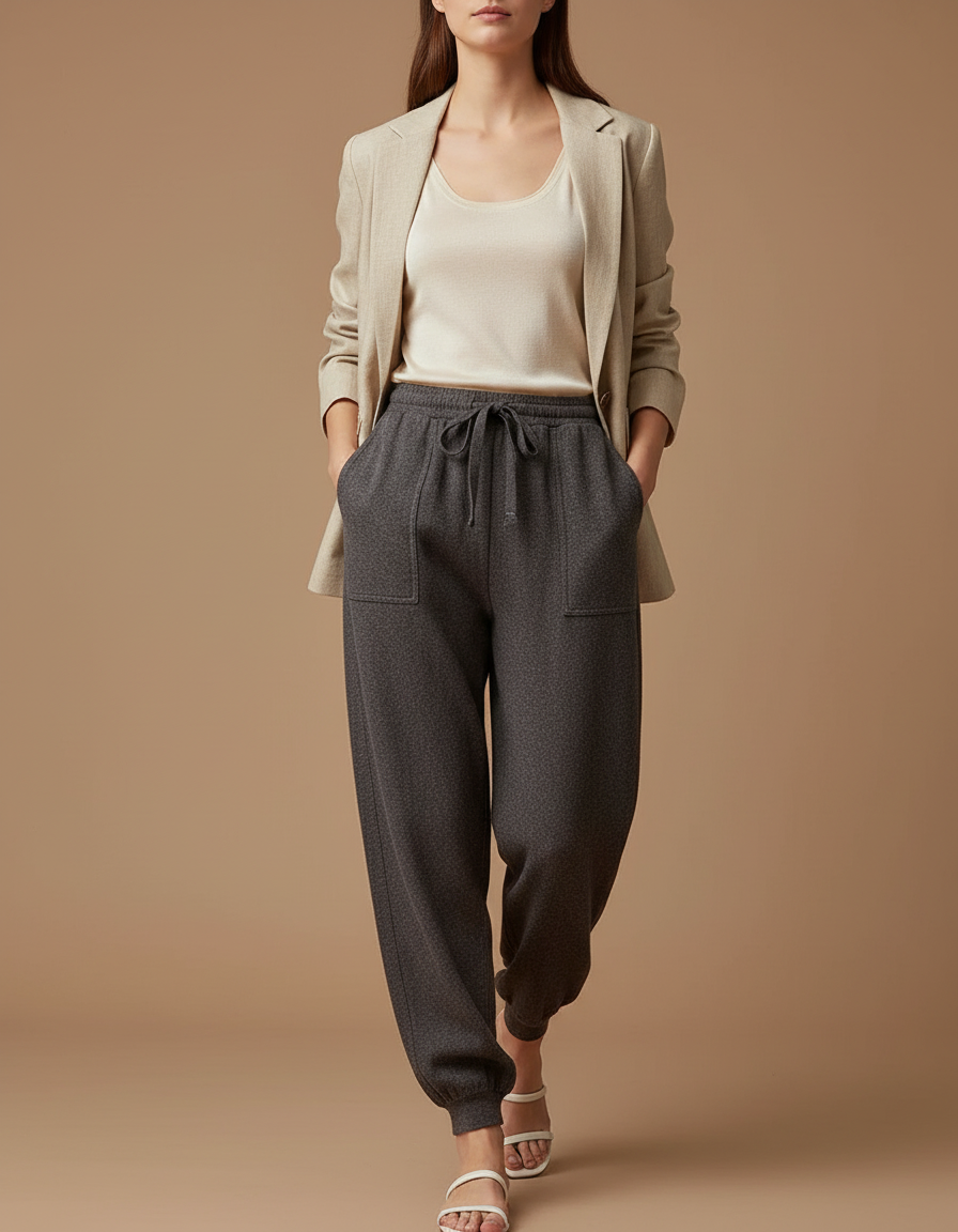 Pantalon Baggy Gris Foncé Laine Molletonné Ample Femme