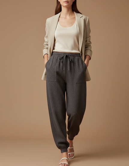 Pantalon Baggy Gris Foncé Laine Molletonné Ample Femme
