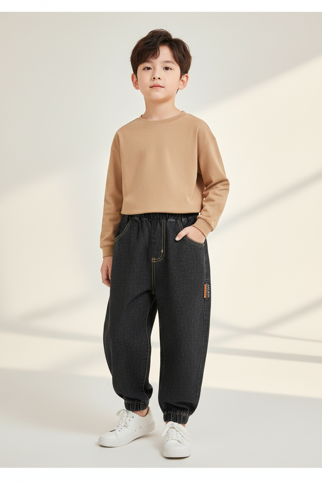 Pantalon Baggy Denim Noir Ample Décontracté Enfant - Jean