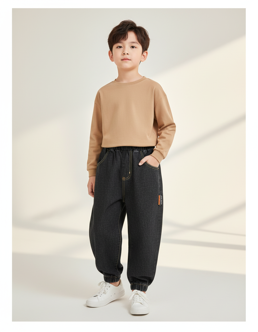 Pantalon Baggy Denim Noir Ample Décontracté Enfant - Jean