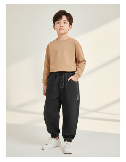 Pantalon Baggy Denim Noir Ample Décontracté Enfant - Jean