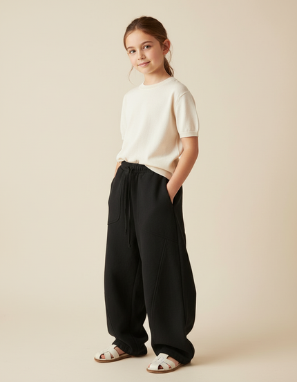 Pantalon Baggy Noir Ample Coton Cordon Décontracté Enfant - Molleton