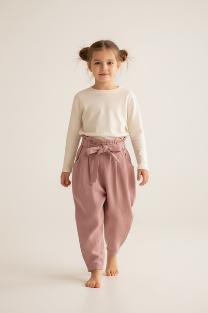 Pantalon Baggy Rose Lin Ample Fille Ceinture