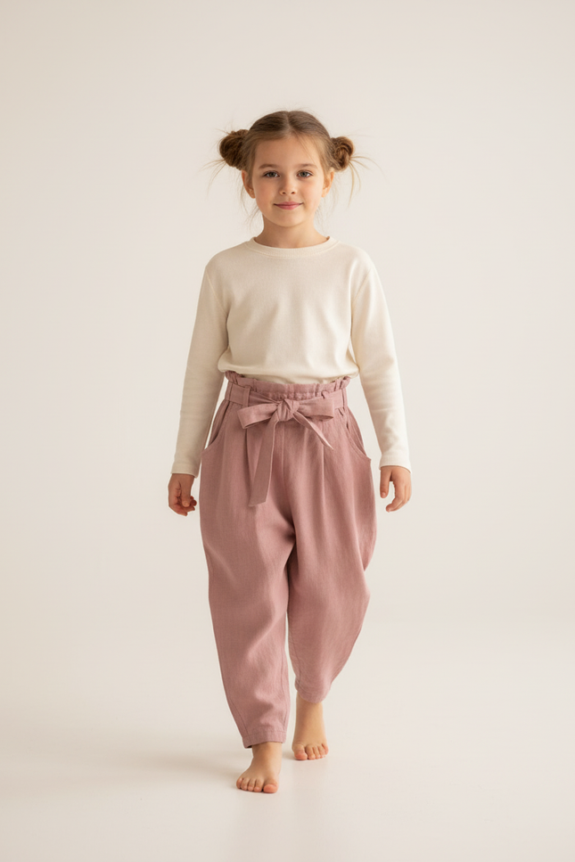 Pantalon Baggy Rose Lin Ample Fille Ceinture