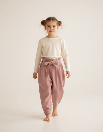 Pantalon Baggy Rose Lin Ample Fille Ceinture