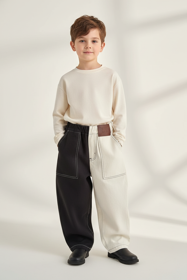 Pantalon Baggy Bicolore Ample Coton Enfant Décontracté - Multicolore Toile