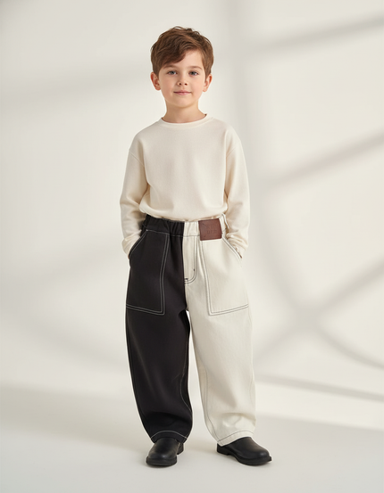 Pantalon Baggy Bicolore Ample Coton Enfant Décontracté - Multicolore Toile