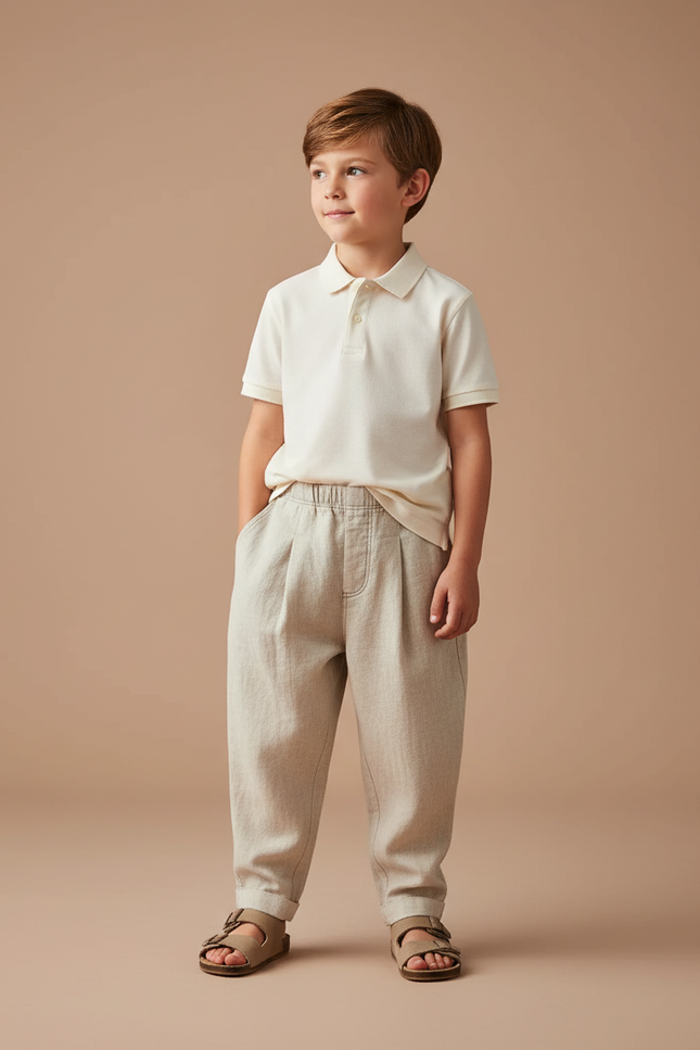 Pantalon Baggy Beige Lin Plissé Ample Enfant