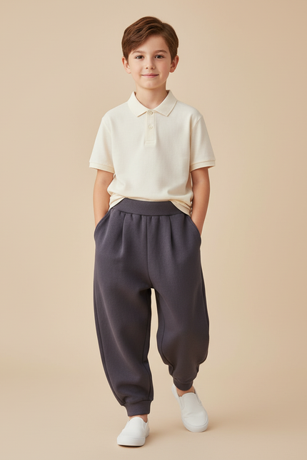 Pantalon Baggy Gris Foncé Molletonné Ample Confortable Enfant