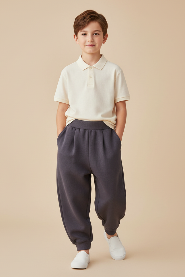 Pantalon Baggy Gris Foncé Molletonné Ample Confortable Enfant