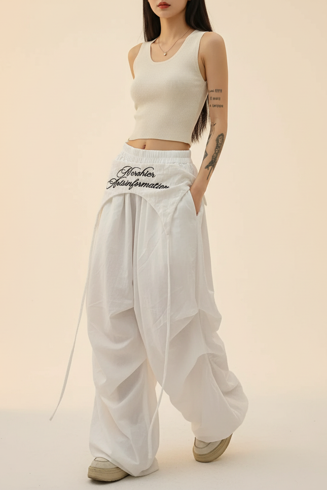 Pantalon Baggy Blanc Fluide Ample Streetwear Léger - Lin