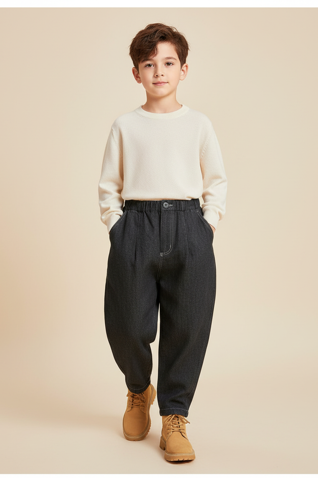 Pantalon Baggy Jean Gris Ample Enfant Hiver