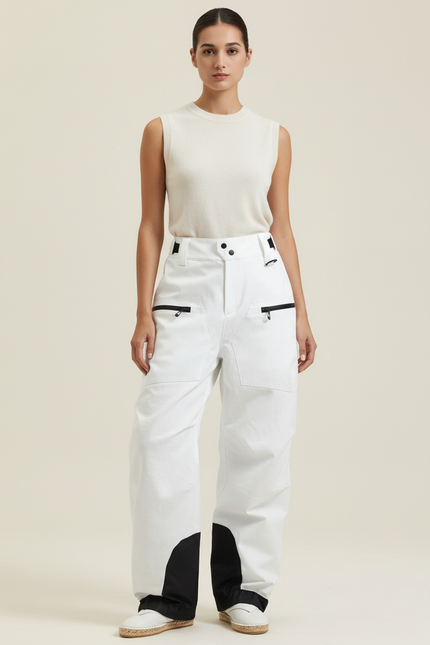 Pantalon Baggy Blanc Ample Zippé Sport Femme - Polyester