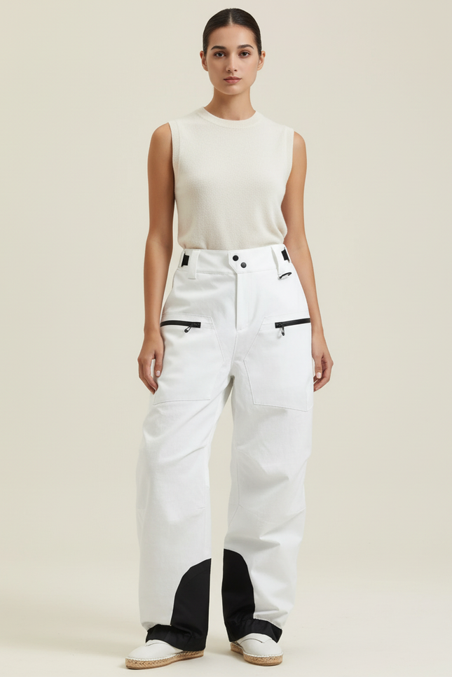 Pantalon Baggy Blanc Ample Zippé Sport Femme - Polyester